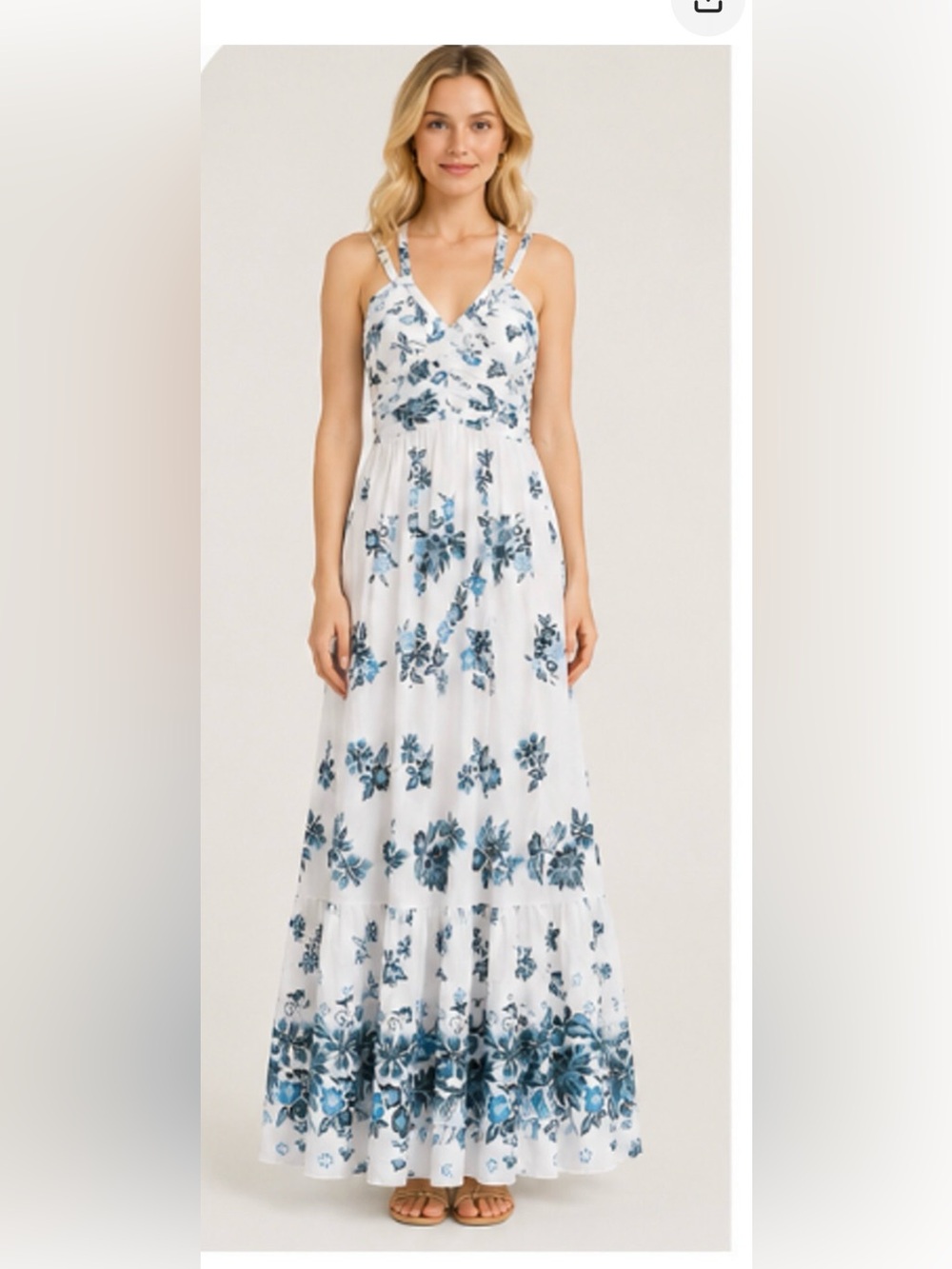 NEW WHITE HOUSE BLACK MARKET WHBM RAIN FLORAL SLEEVELESS HALTER MAXI DRESS SZ 0